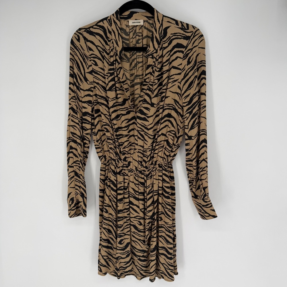 Zadig & Voltaire Rinka Tiger-Print Dress Animal Print Mini 100% Viscose XS NWT